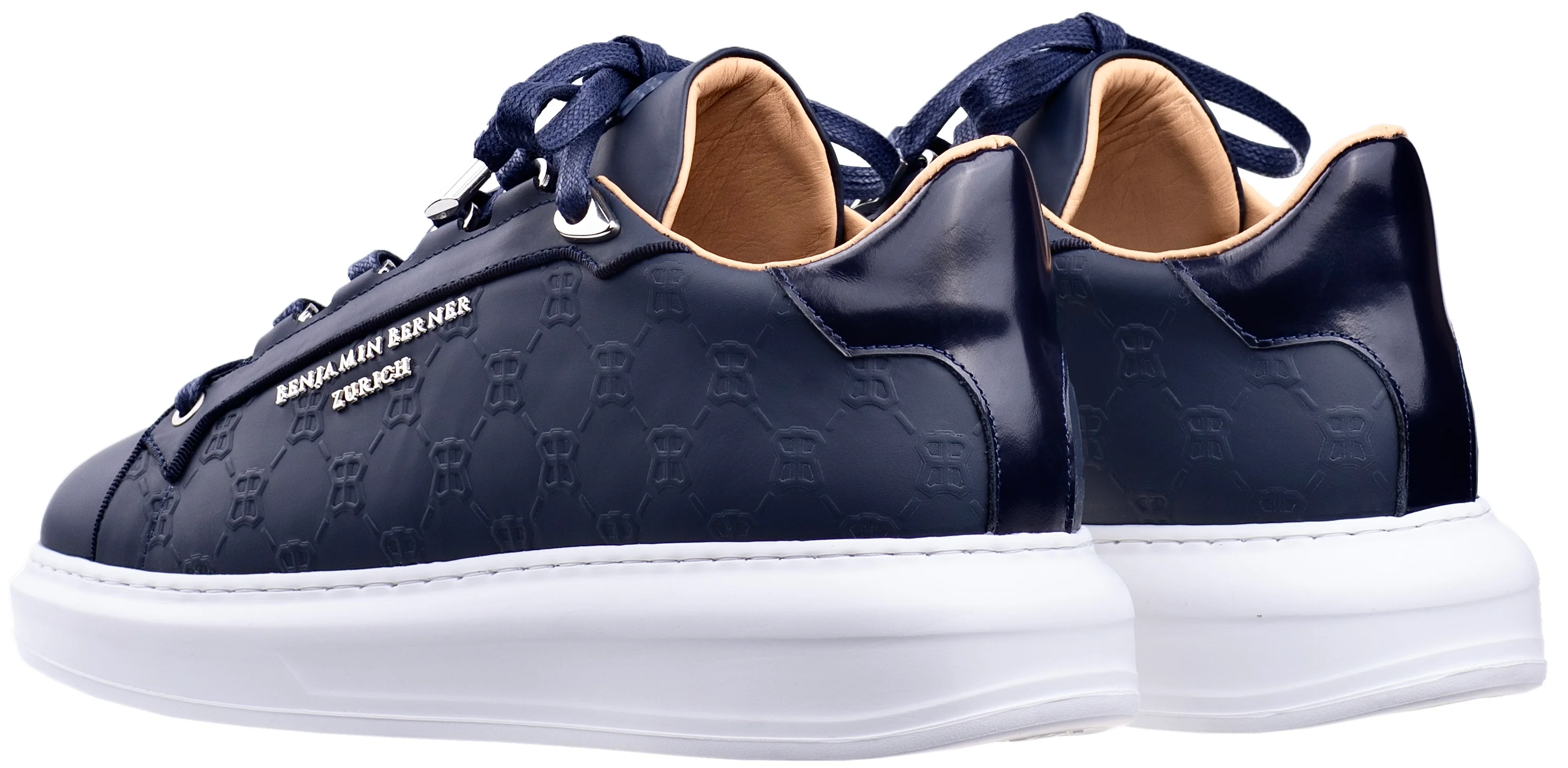 BNJ ACHILLE NAVY BLUE MONOGRAM EMBOSSED MATT NAPPA - Image 3