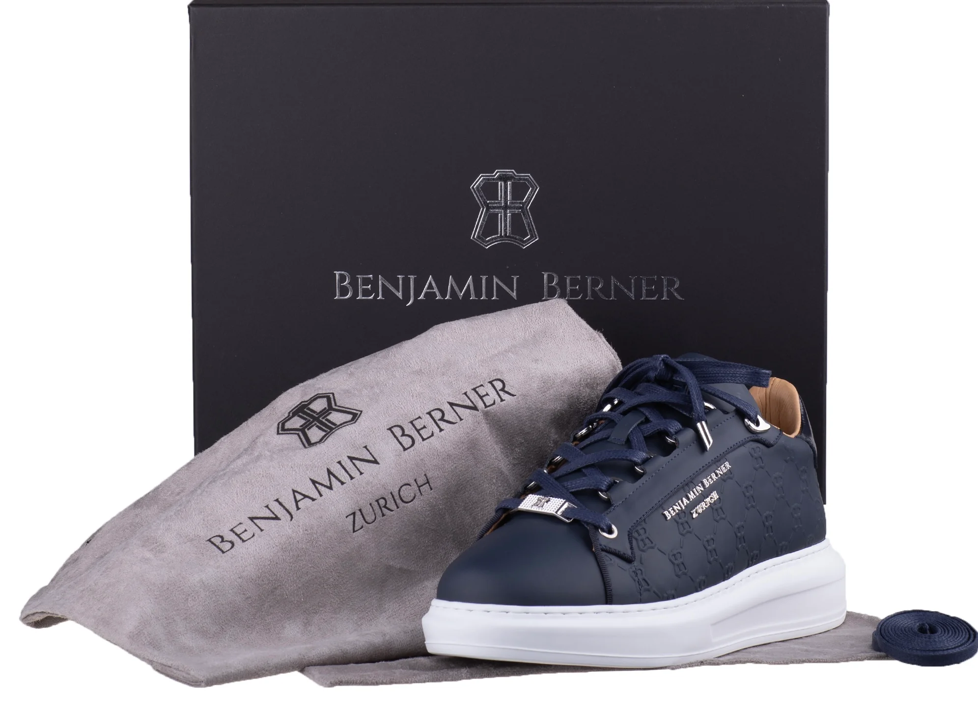BNJ ACHILLE NAVY BLUE MONOGRAM EMBOSSED MATT NAPPA - Image 4
