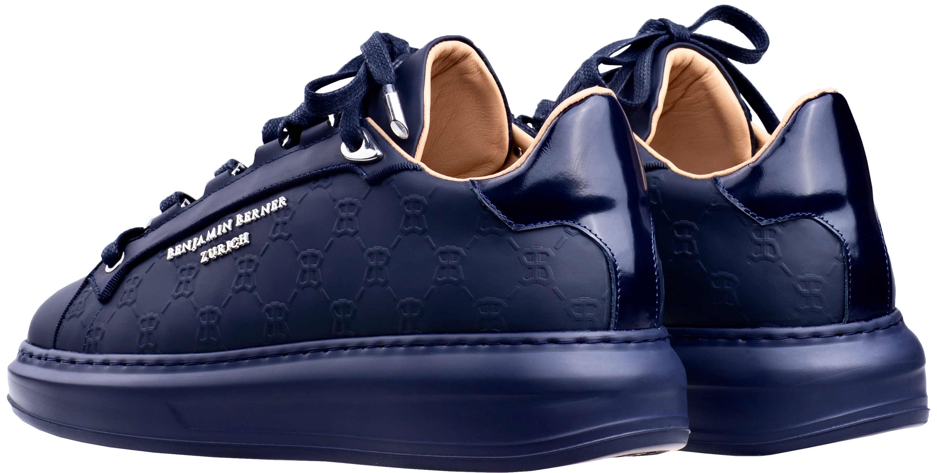 BNJ ACHILLE MIDNIGHT BLUE MONOGRAM EMBOSSED MATT NAPPA - Image 3