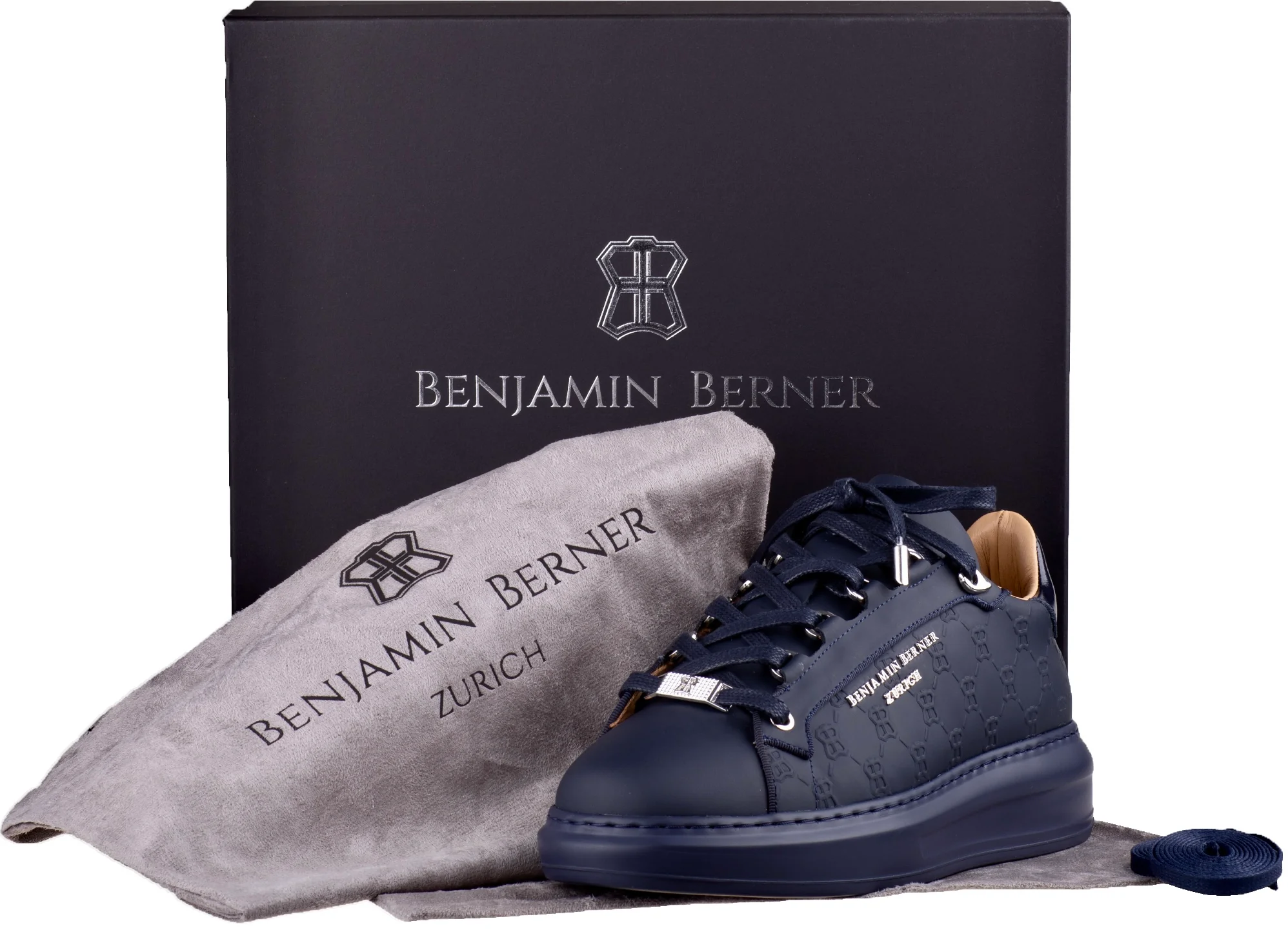 BNJ ACHILLE MIDNIGHT BLUE MONOGRAM EMBOSSED MATT NAPPA - Image 4
