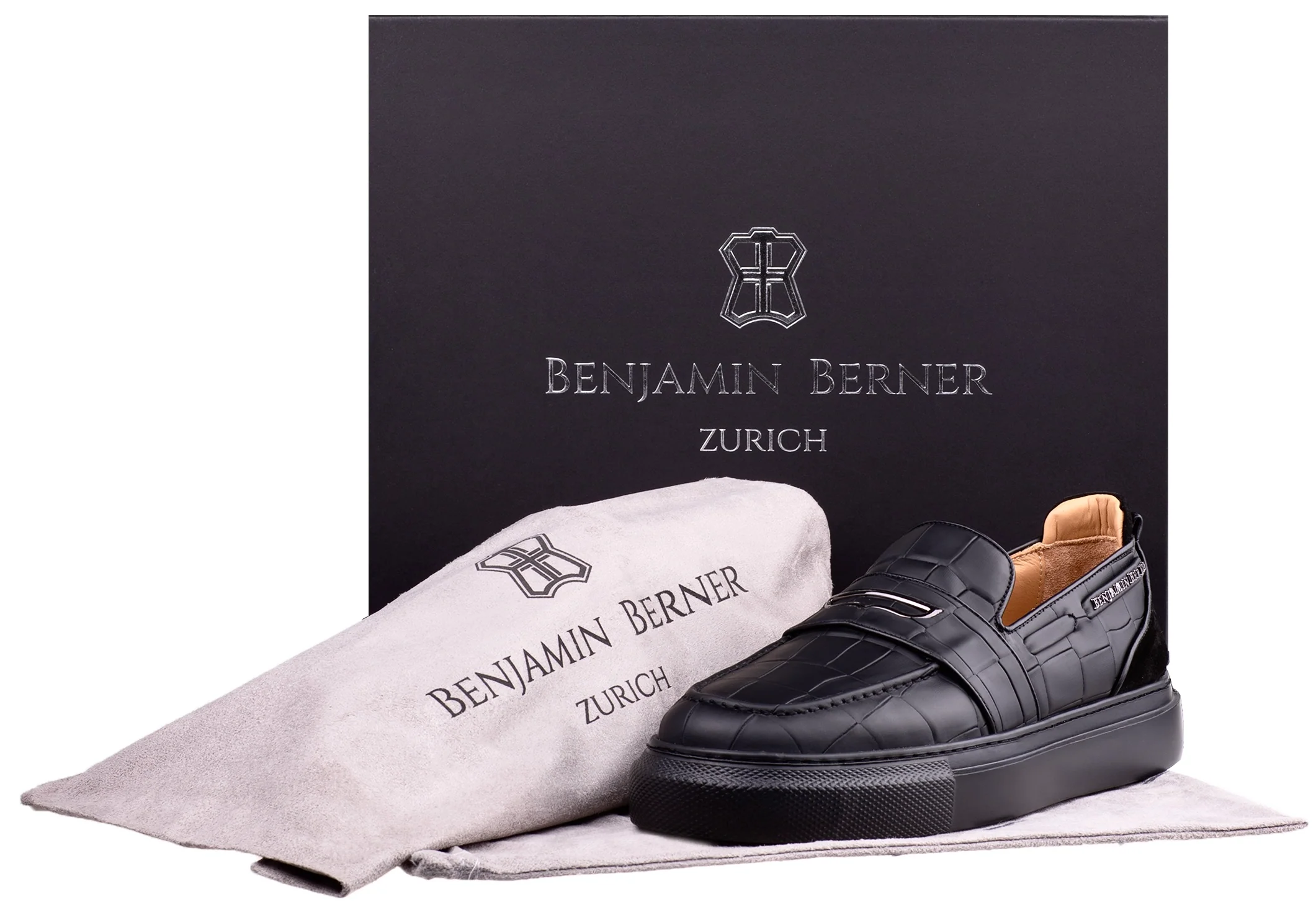 BNJ ENZO BLACK CROCODILE EFFECT CALFSKIN PENNY LOAFER - Image 4