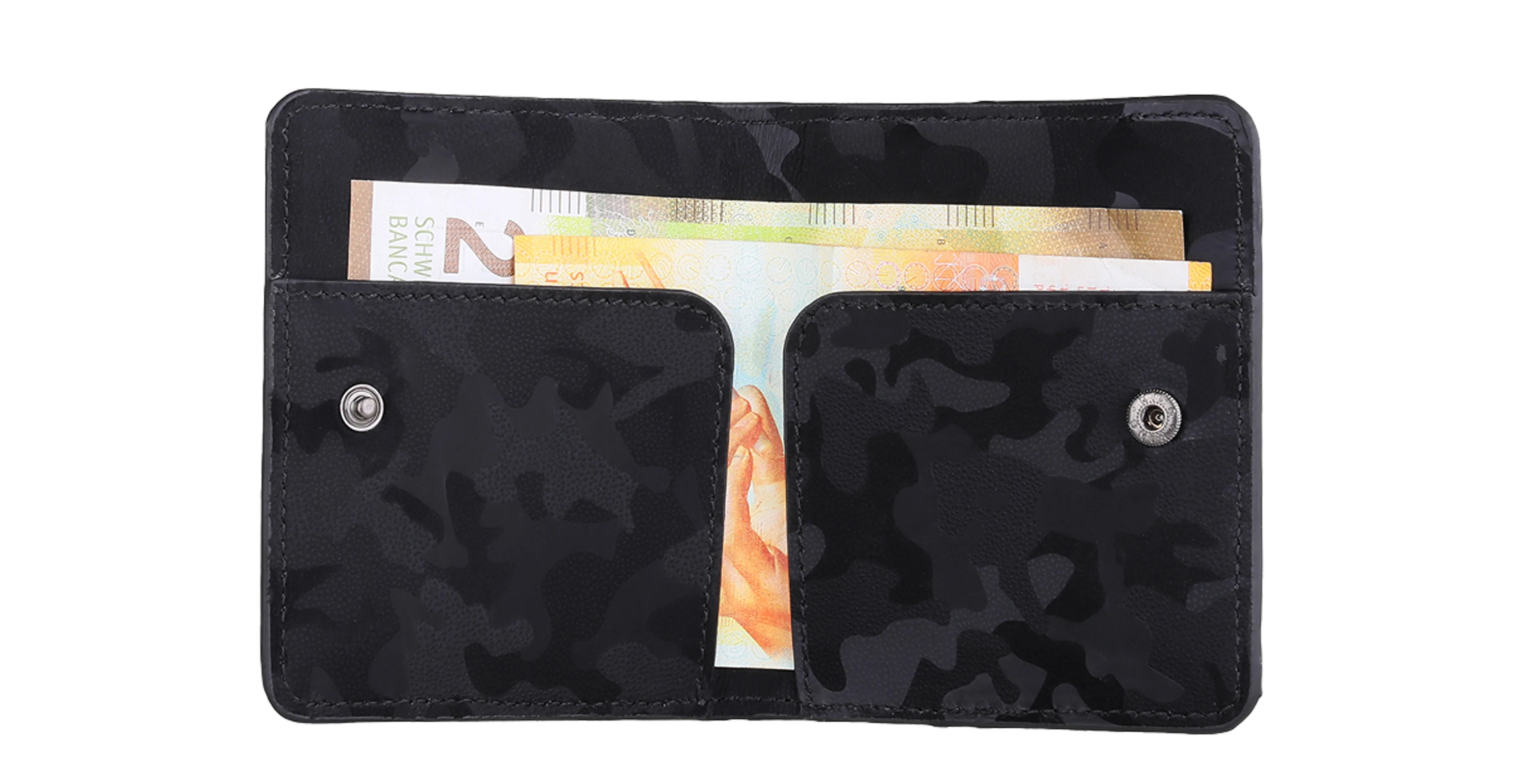 BNJ FLAP WALLET BLACK REFLECTIVE CAMOUFLAGE  CALFSKIN - Image 3