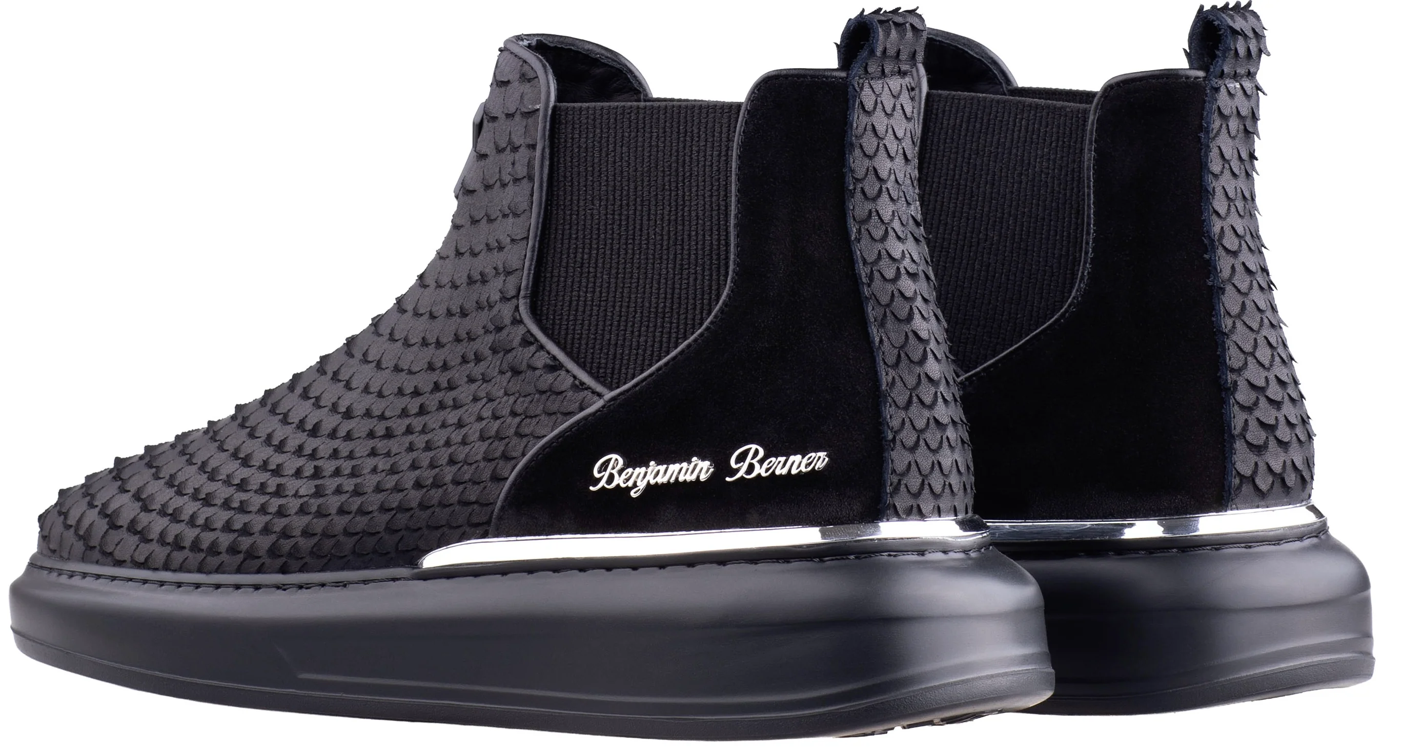 BNJ LEO ALL BLACK PYTHON CUT CHELSEA SNEAKERS - Image 3