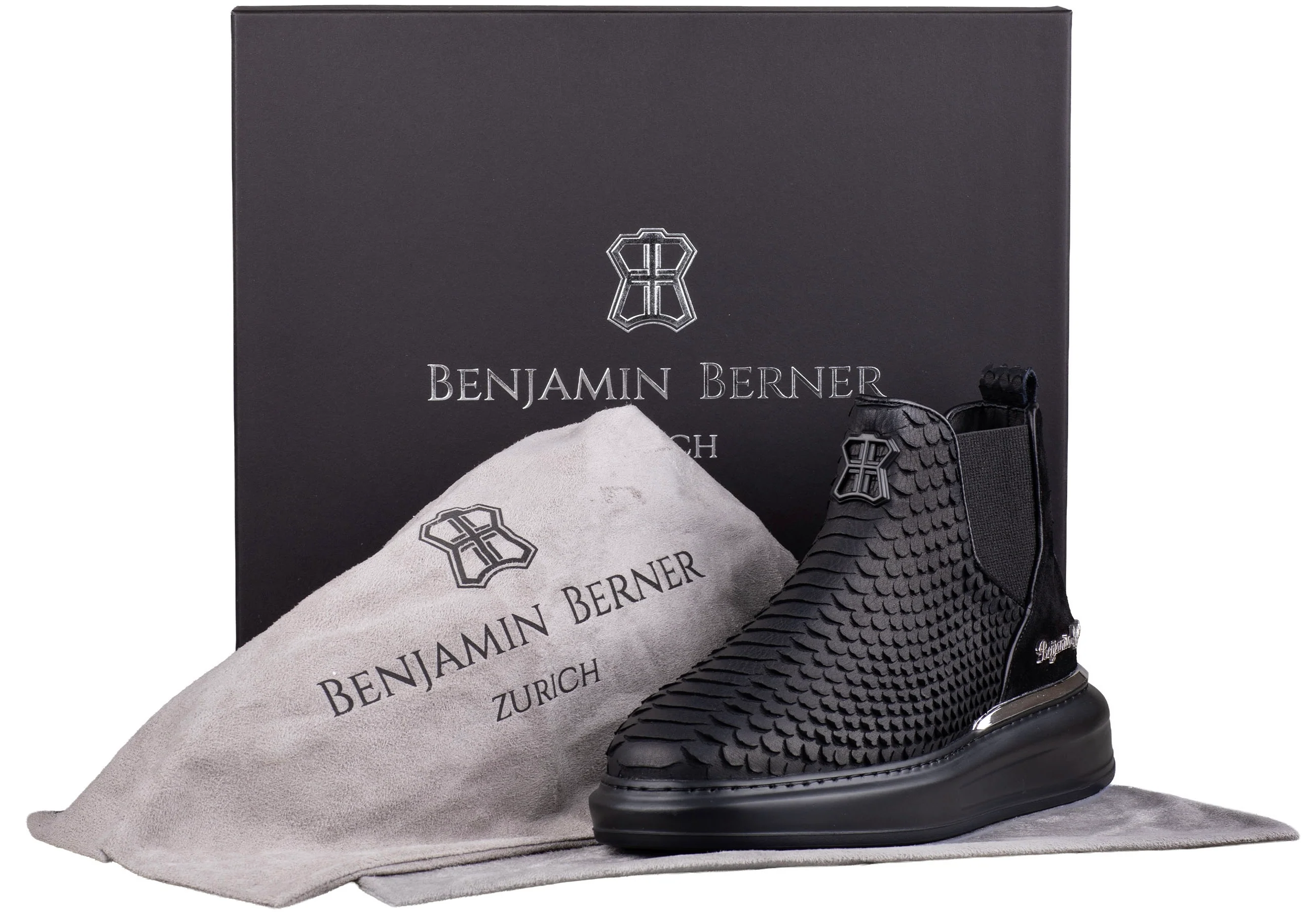 BNJ LEO ALL BLACK PYTHON CUT CHELSEA SNEAKERS - Image 4