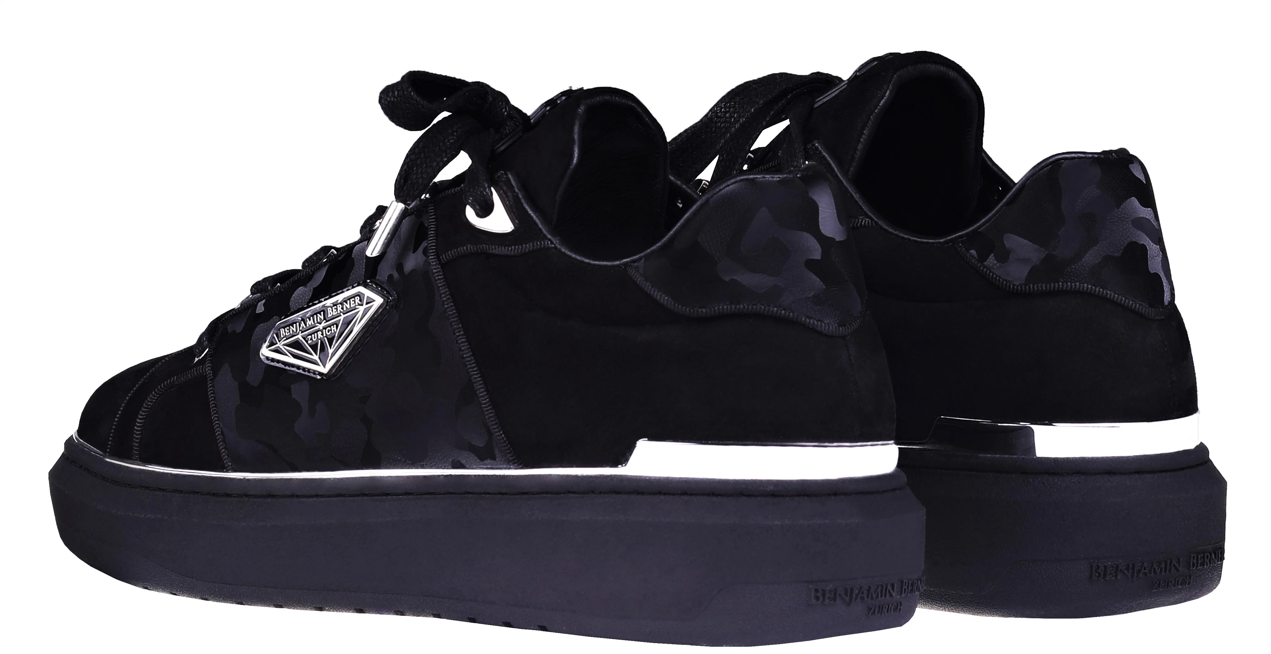 BNJ LUCAS Low-Top ALL BLACK VELVET SUEDE-REFLECTIVE CAMOUFLAGE - Image 3