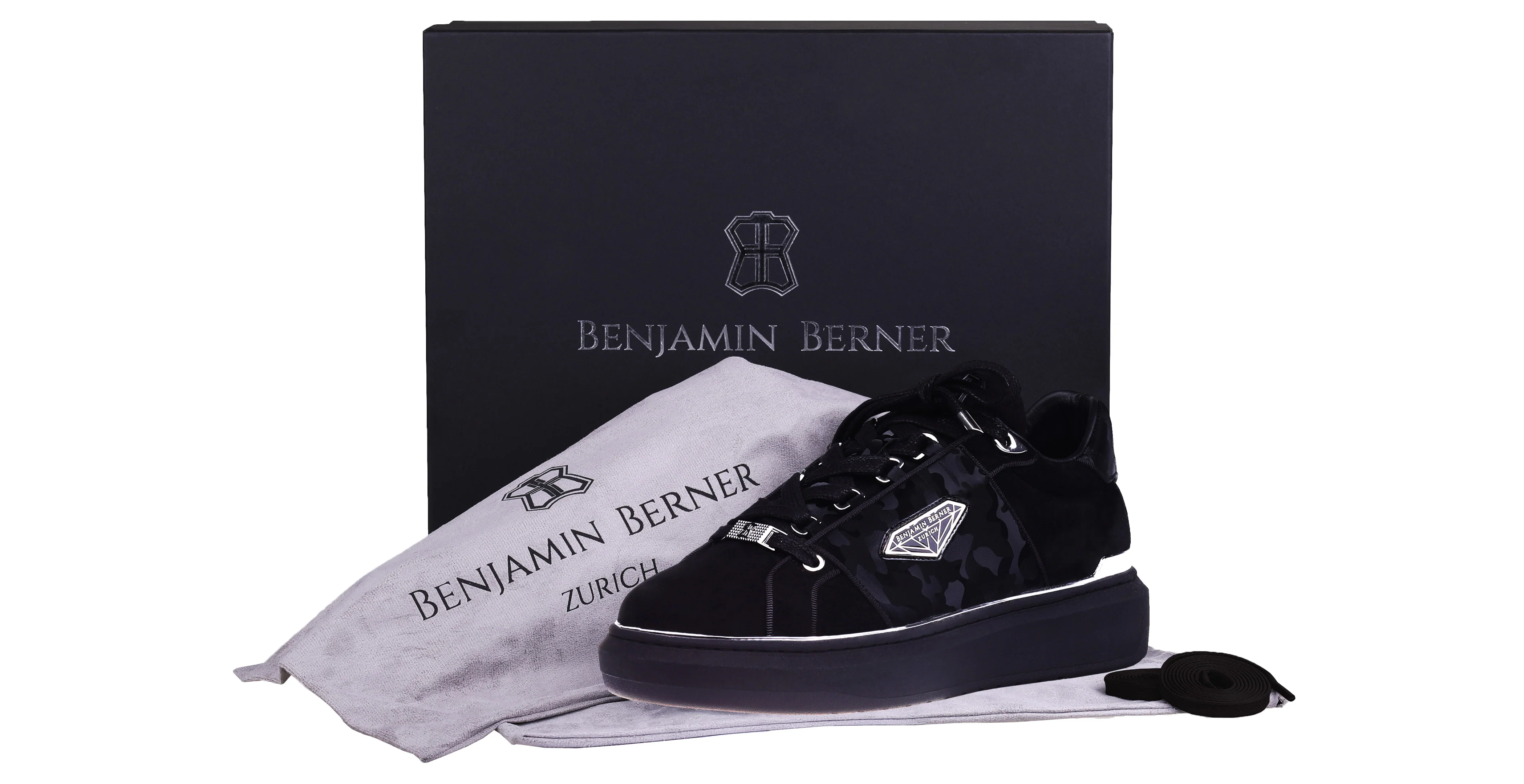 BNJ LUCAS Low-Top ALL BLACK VELVET SUEDE-REFLECTIVE CAMOUFLAGE - Image 4