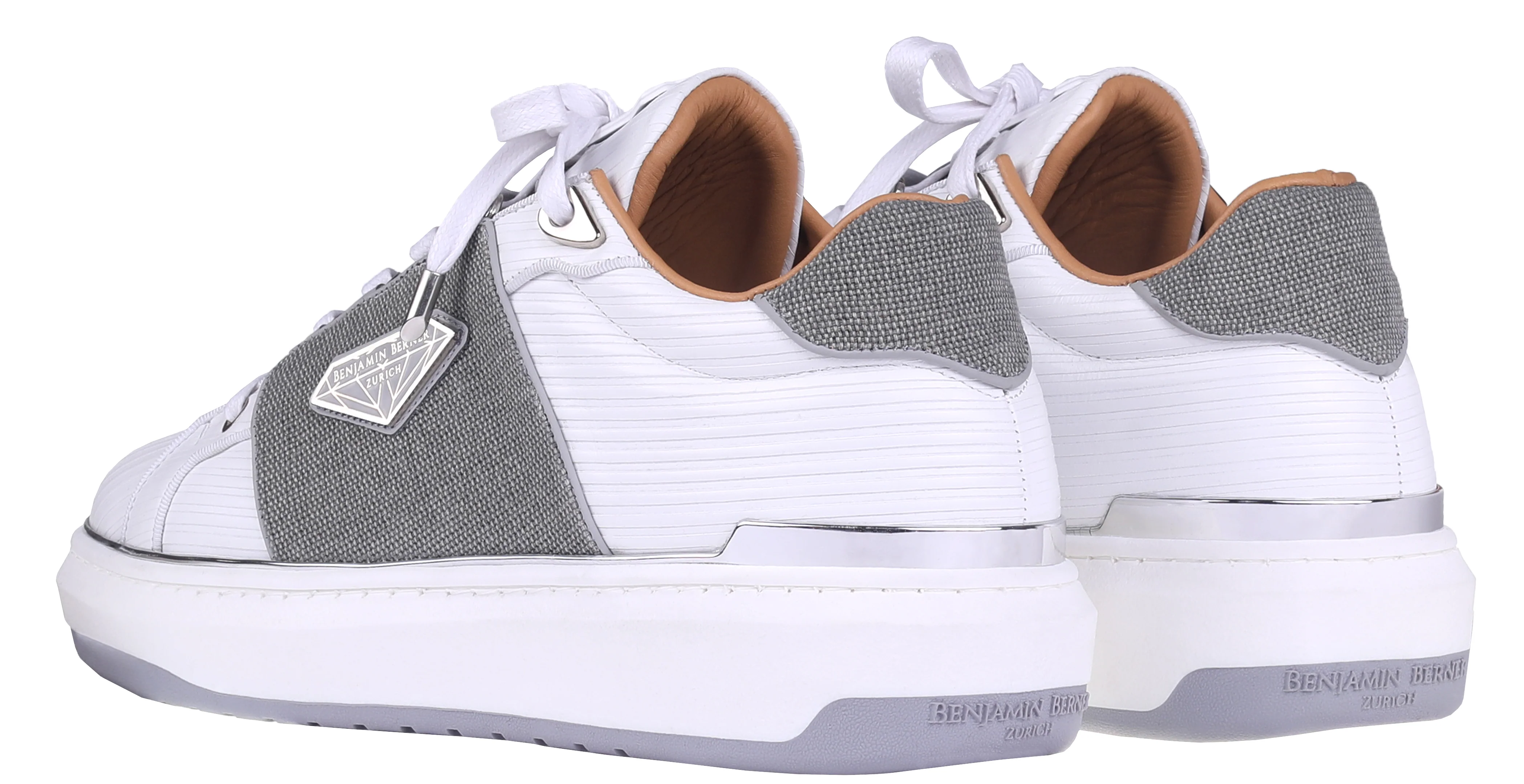 BNJ LUCAS Low-Top  WHITE 3D STRIPED-GREY WAXED JEAN - Image 3