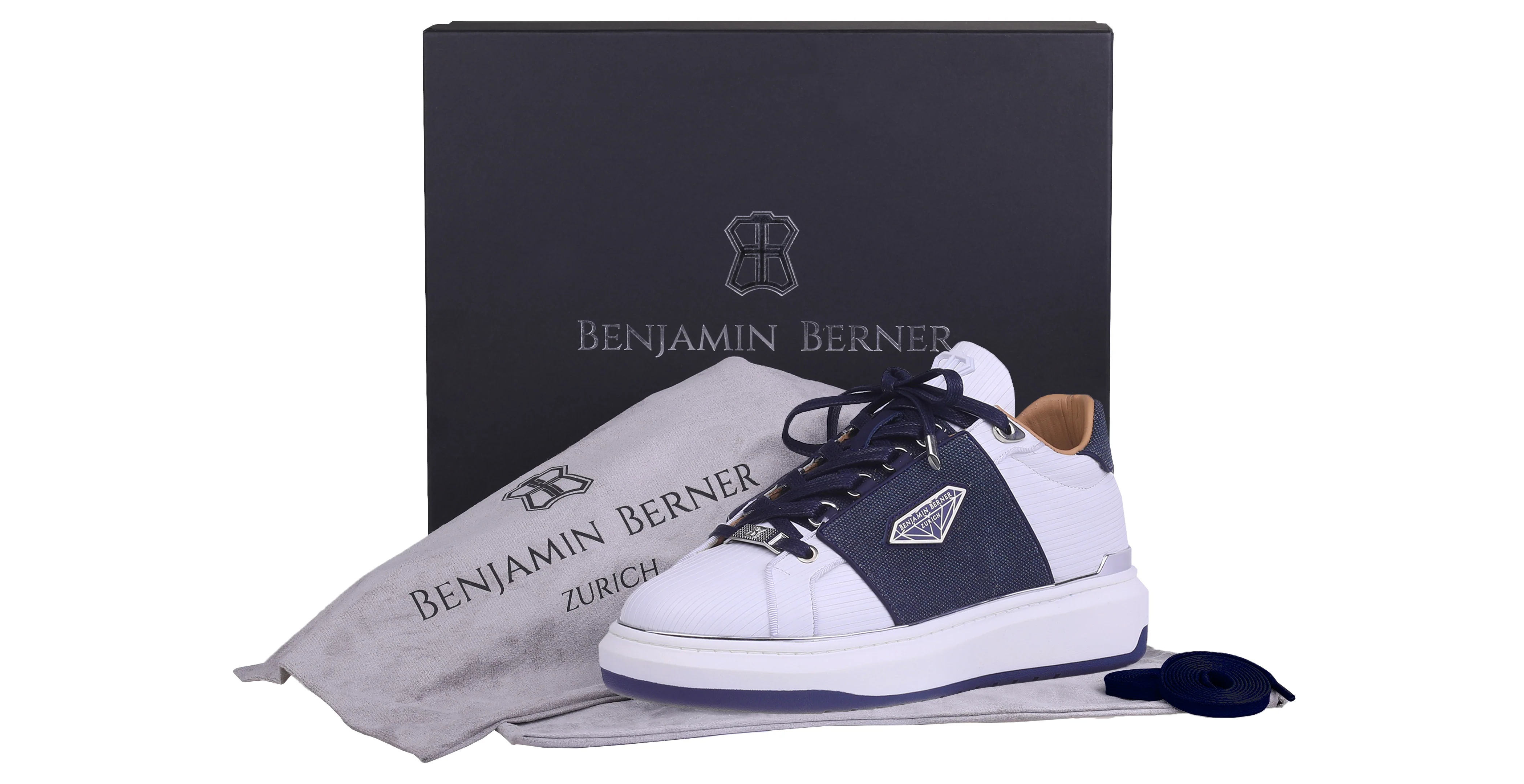BNJ LUCAS Low-Top  WHITE 3D STRIPED-NAVY WAXED JEAN - Image 3