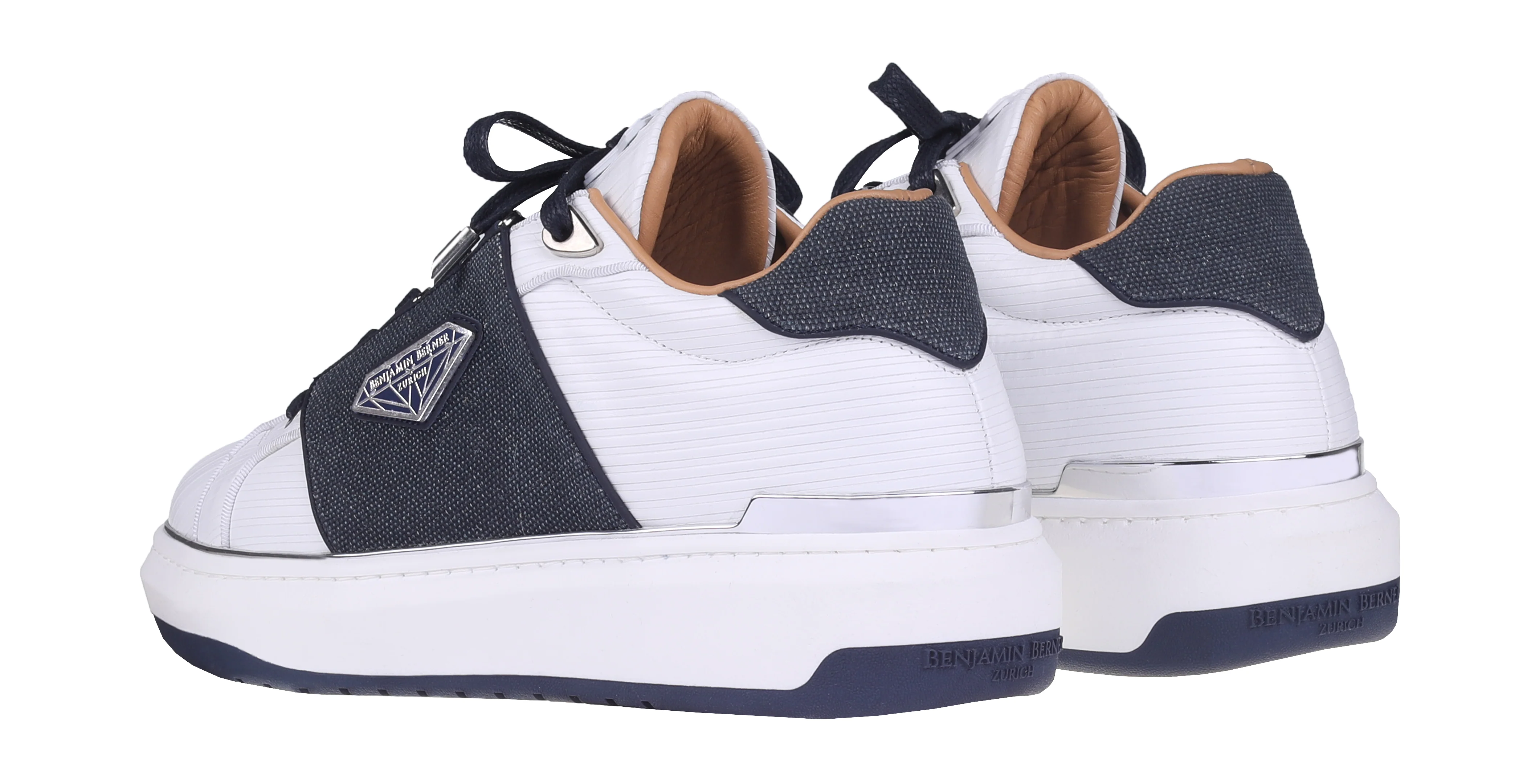 BNJ LUCAS Low-Top  WHITE 3D STRIPED-NAVY WAXED JEAN - Image 4