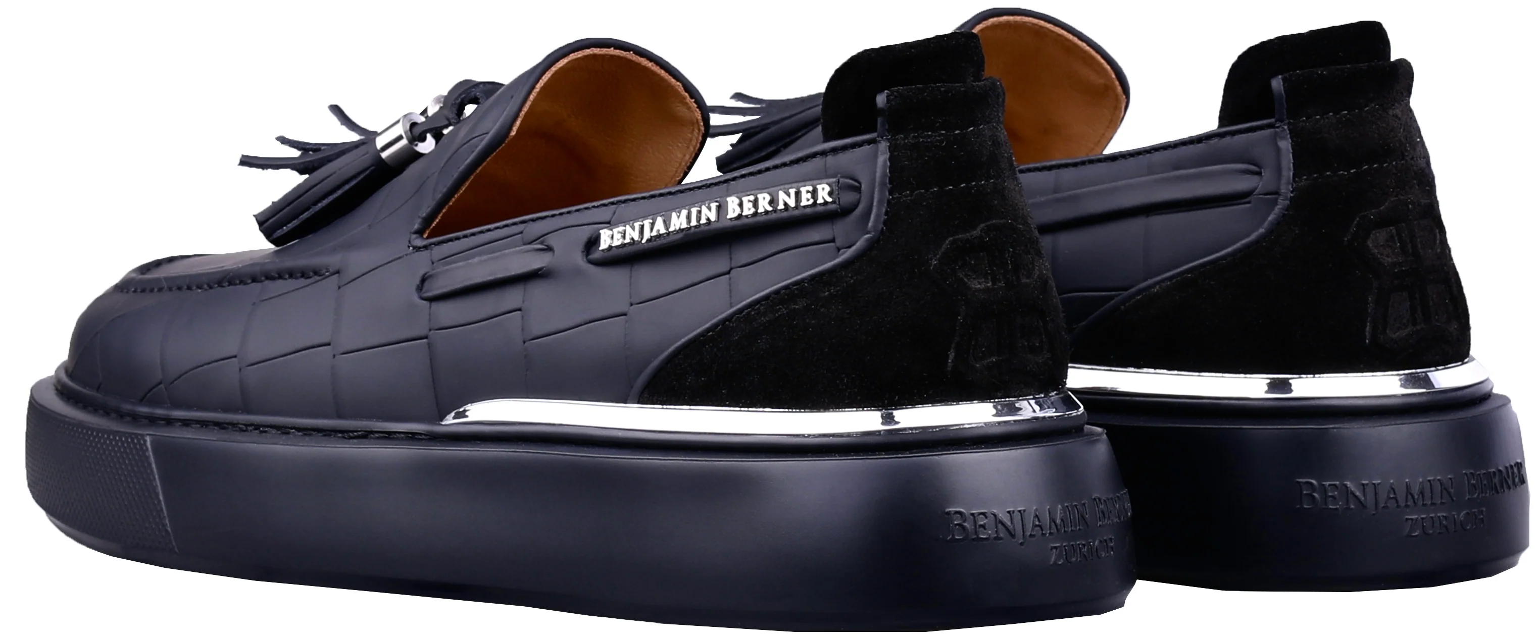 BNJ ORION  ALL BLACK MATT CROCODILE TASSEL LOAFER - Image 3