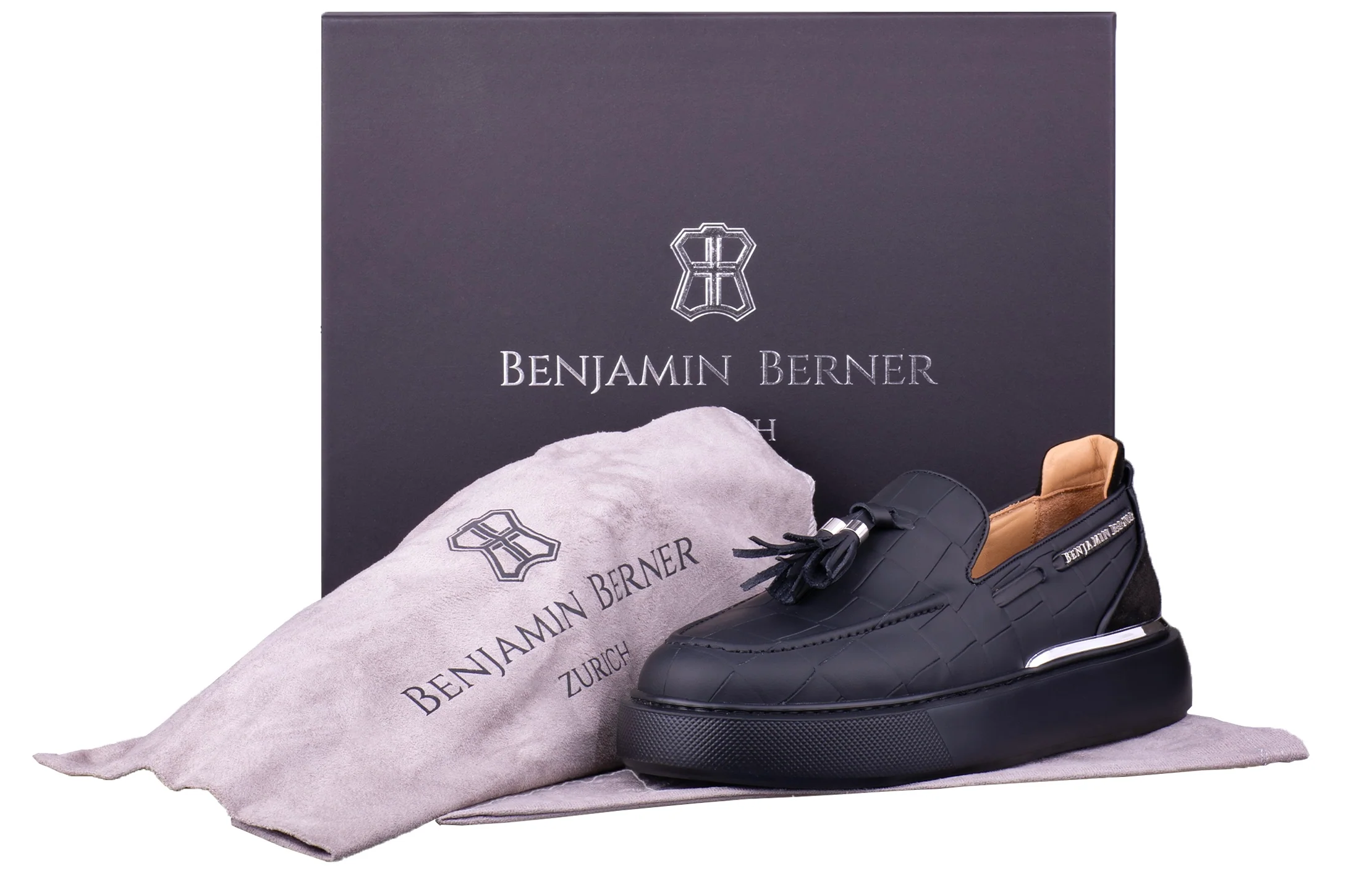 BNJ ORION  ALL BLACK MATT CROCODILE TASSEL LOAFER - Image 4