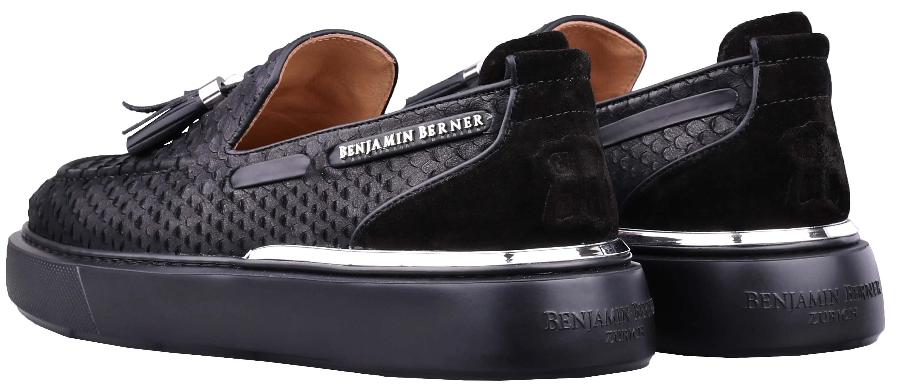 BNJ ORION  BLACK PYTHON CUT  TASSEL LOAFER - Image 3