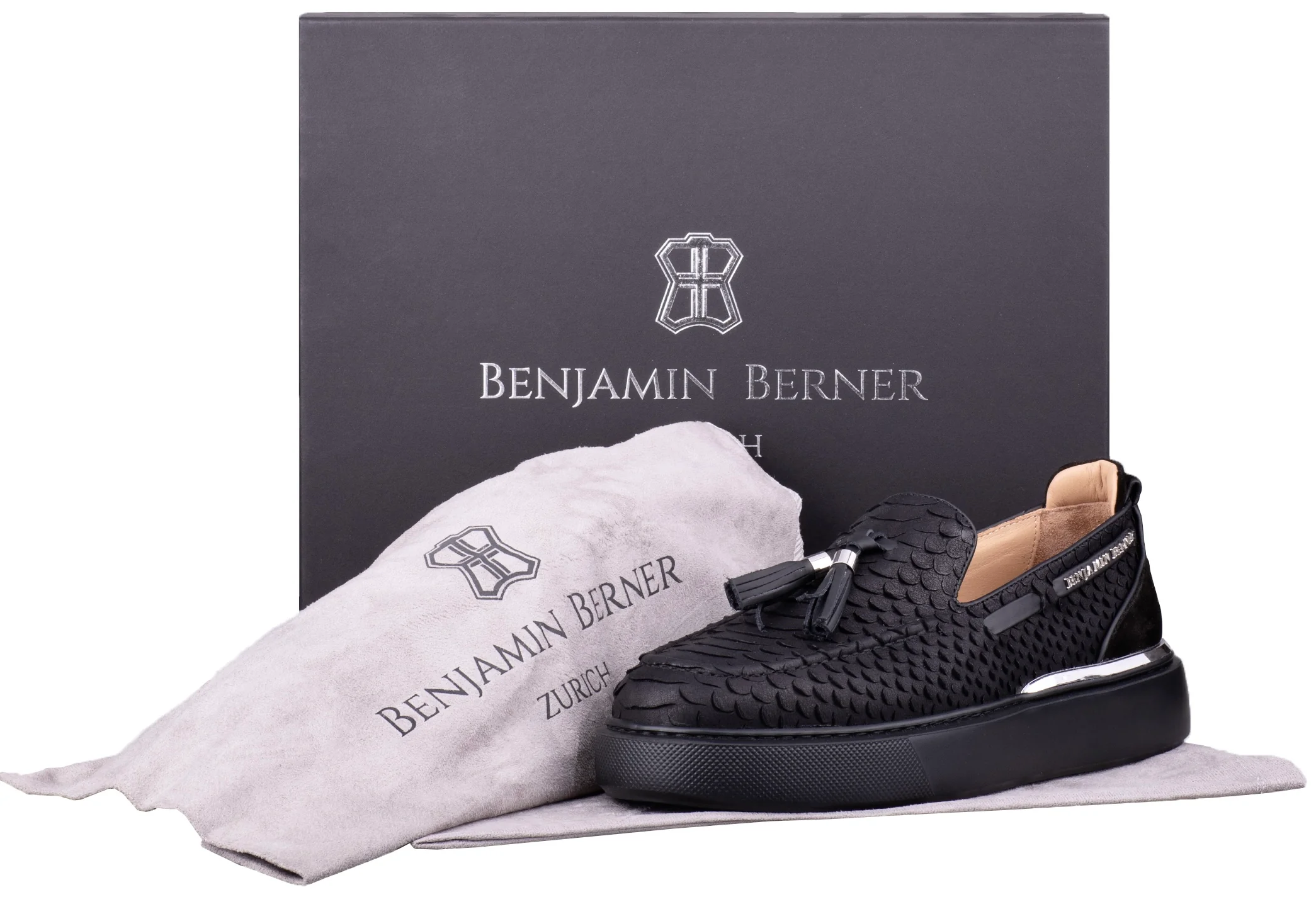 BNJ ORION  BLACK PYTHON CUT  TASSEL LOAFER - Image 4