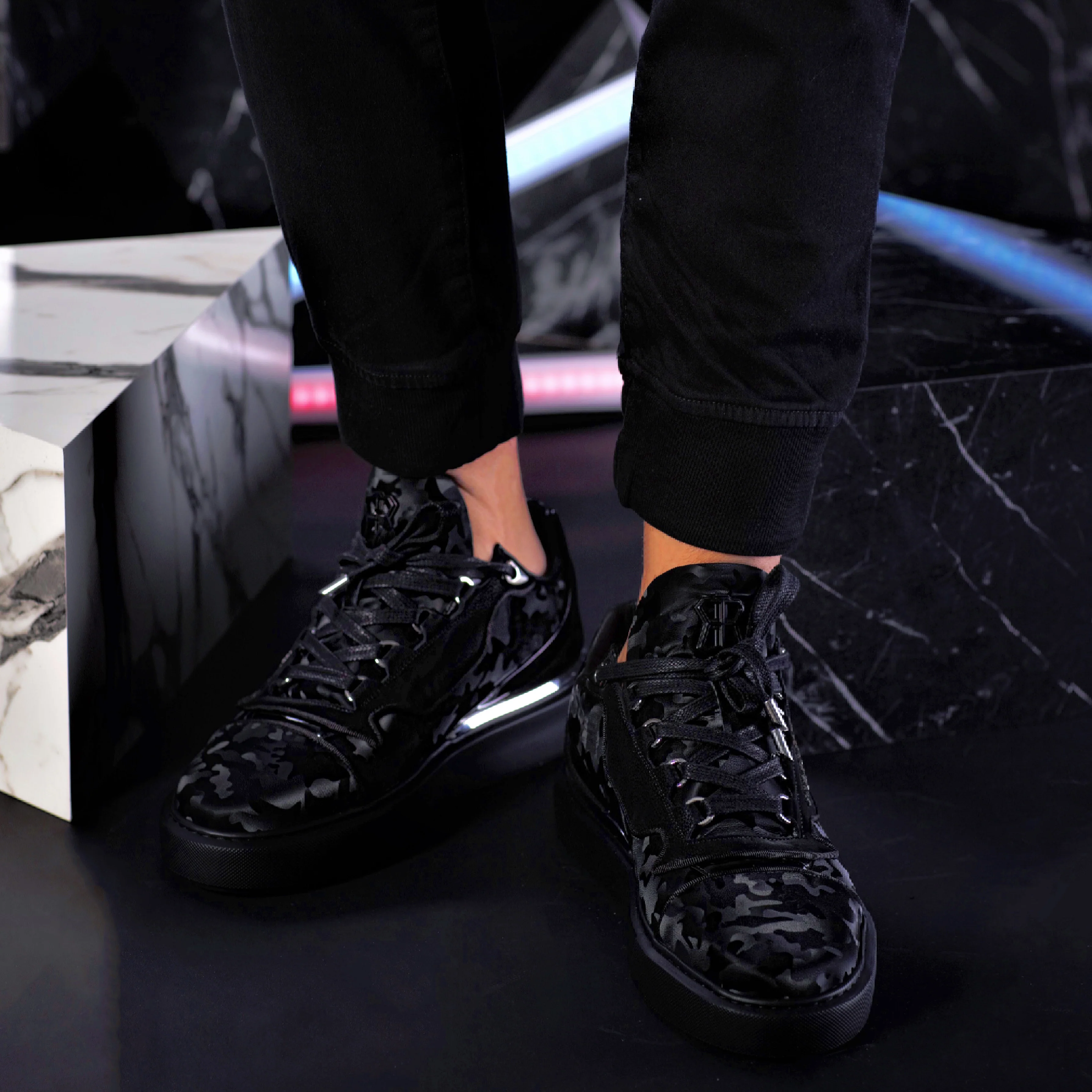 BNJ RAPHAEL Low-Top  ALL BLACK REFLECTIVE CAMOUFLAGE CALFSKIN - Image 5