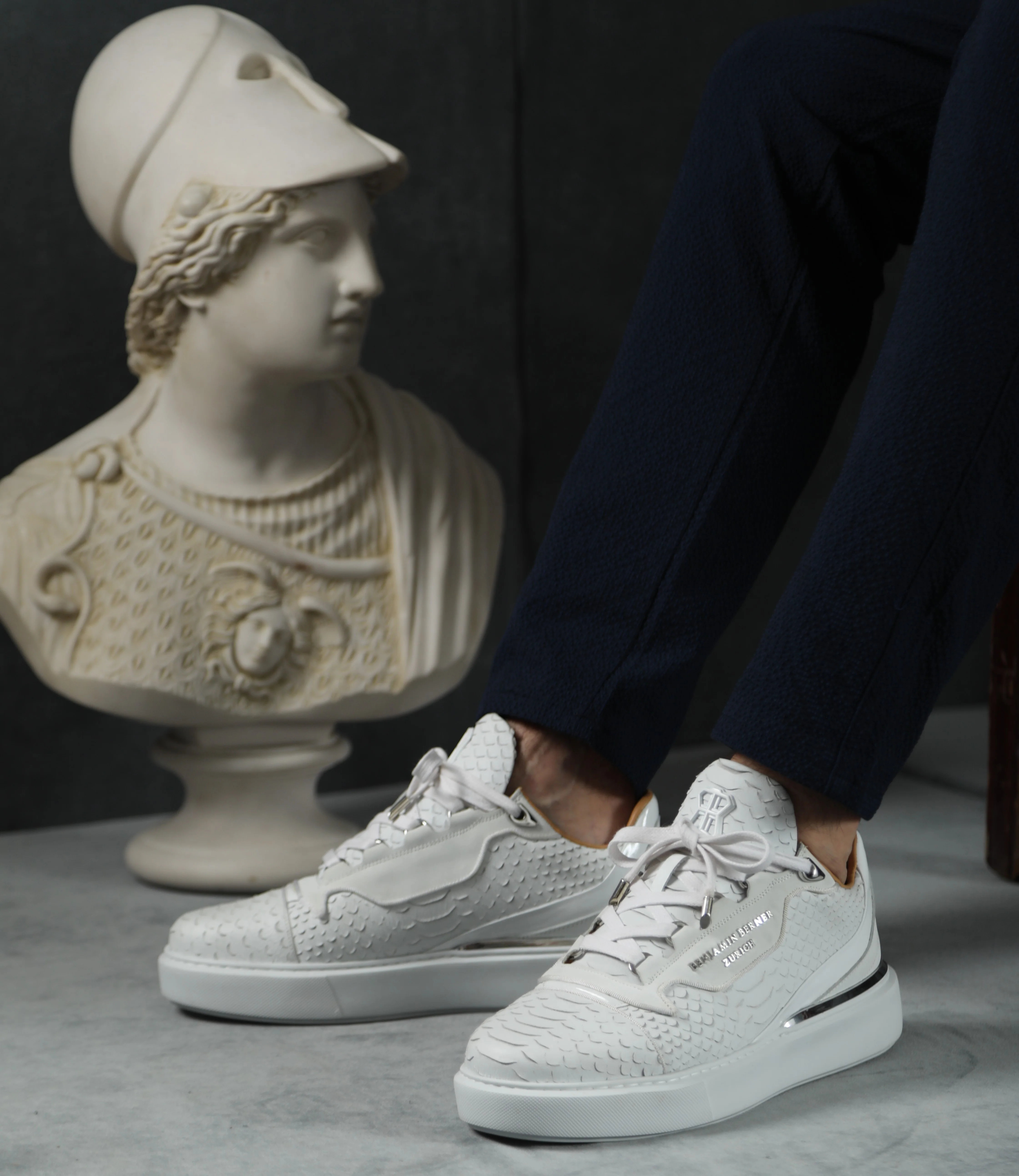 BNJ RAPHAEL Low-Top  ALL WHITE PYTHON CUT-MATT NAPPA - Image 6