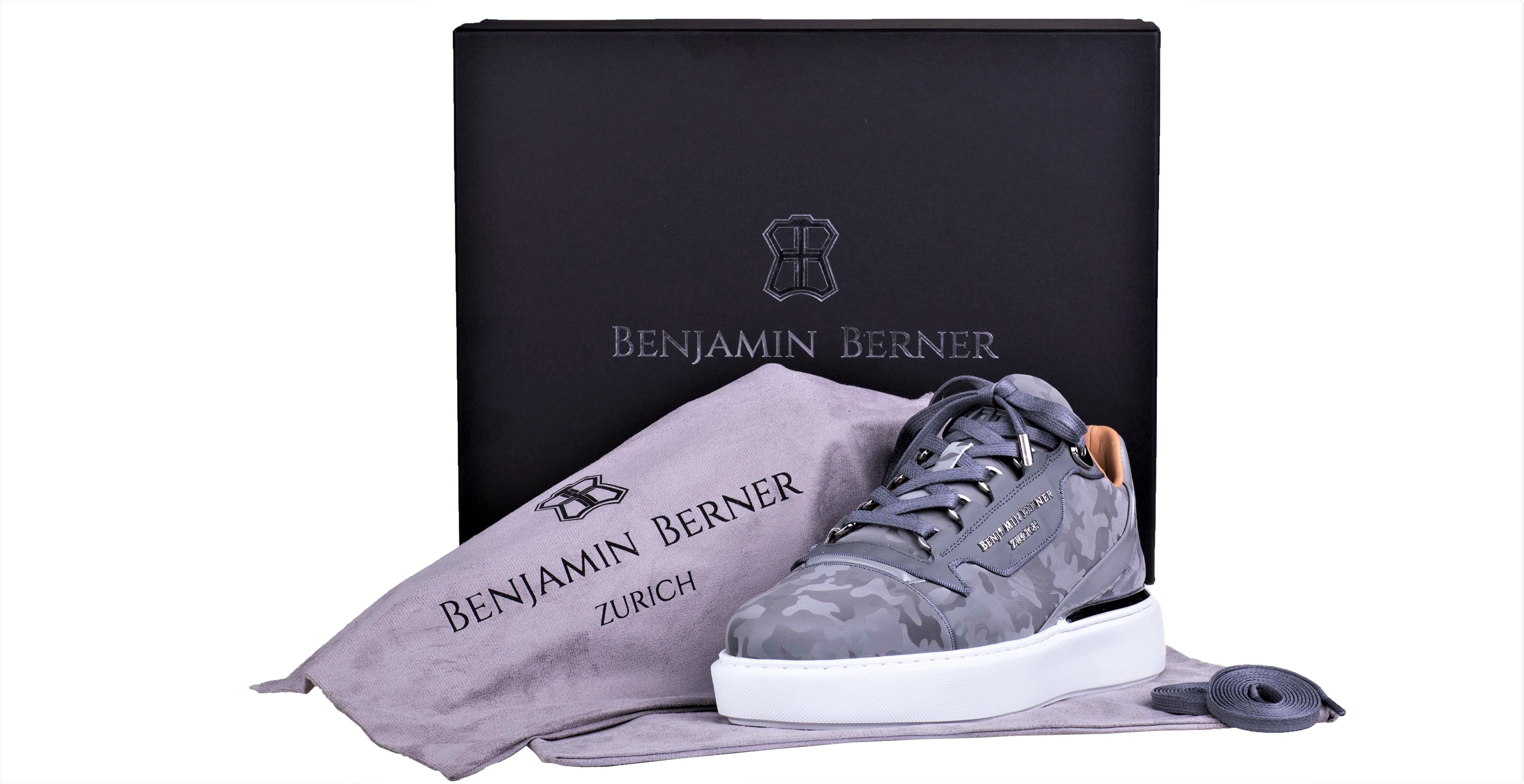 BNJ RAPHAEL Low-Top  STEEL GREY REFLECTIVE CAMOUFLAGE CALFSKIN - Image 4