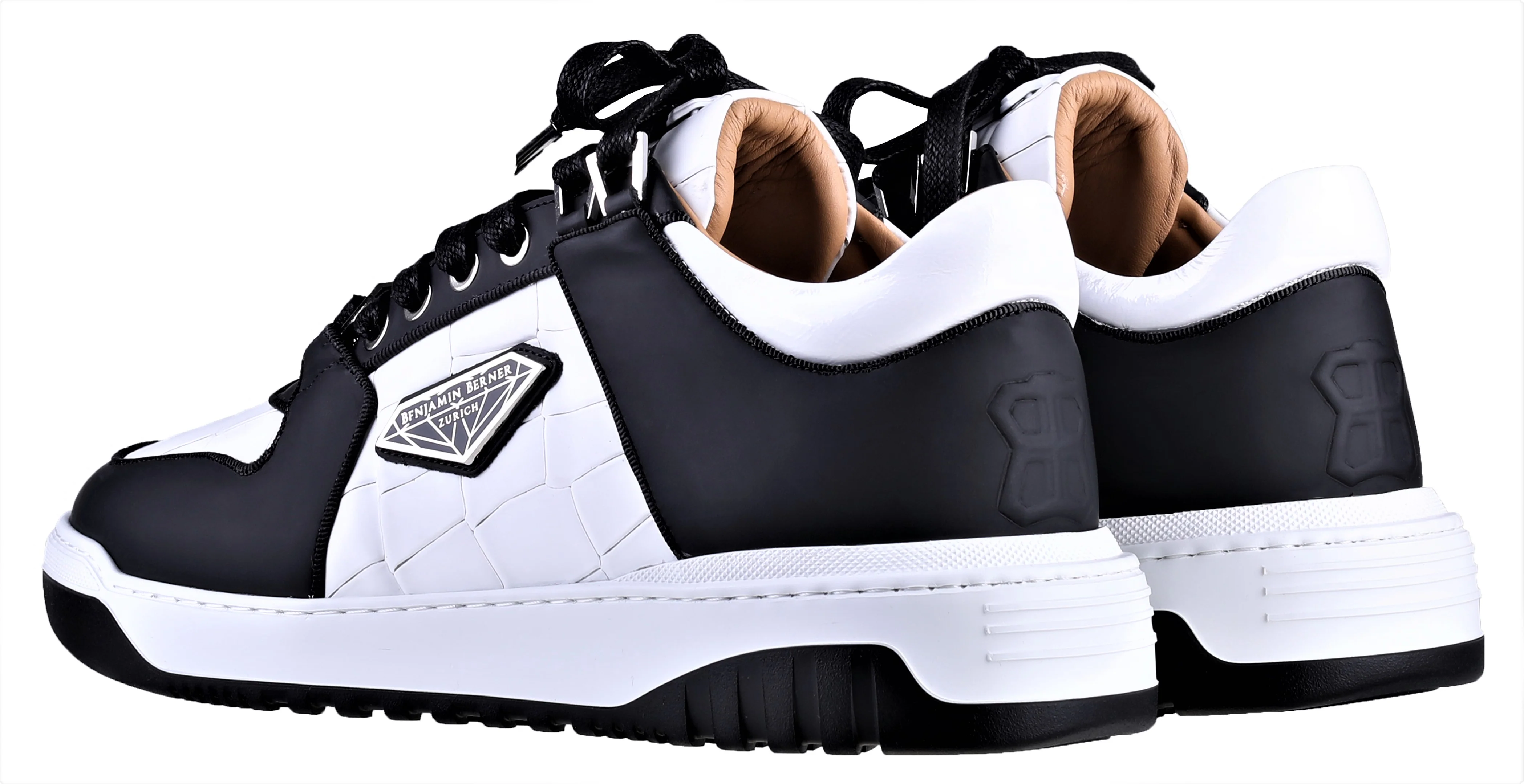 BNJ SIGMA Low-Top WHITE MATT CROCODILE-BLACK MATT NAPPA - Image 3