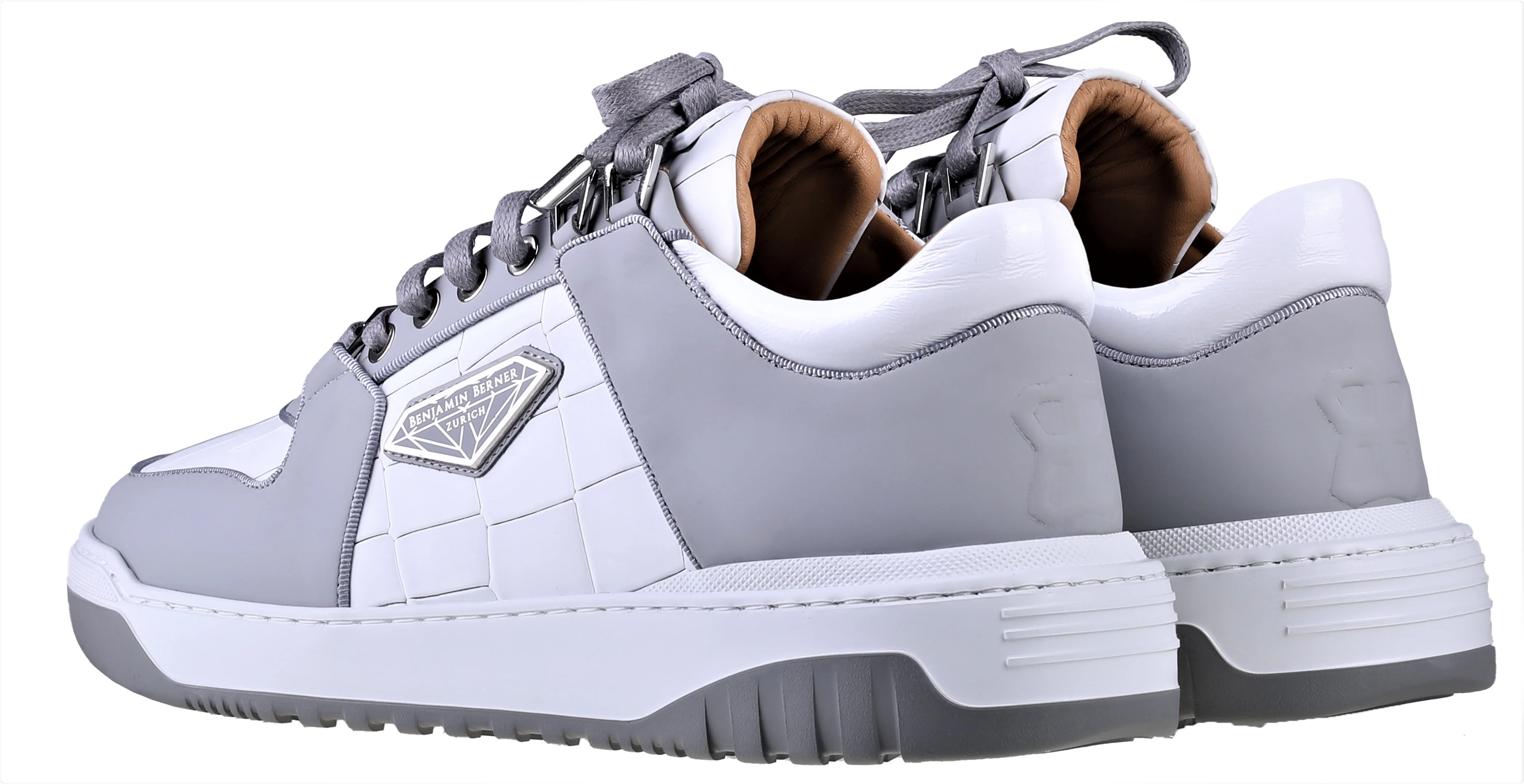 BNJ SIGMA Low-Top WHITE MATT CROCODILE-ICE GREY MATT NAPPA - Image 3