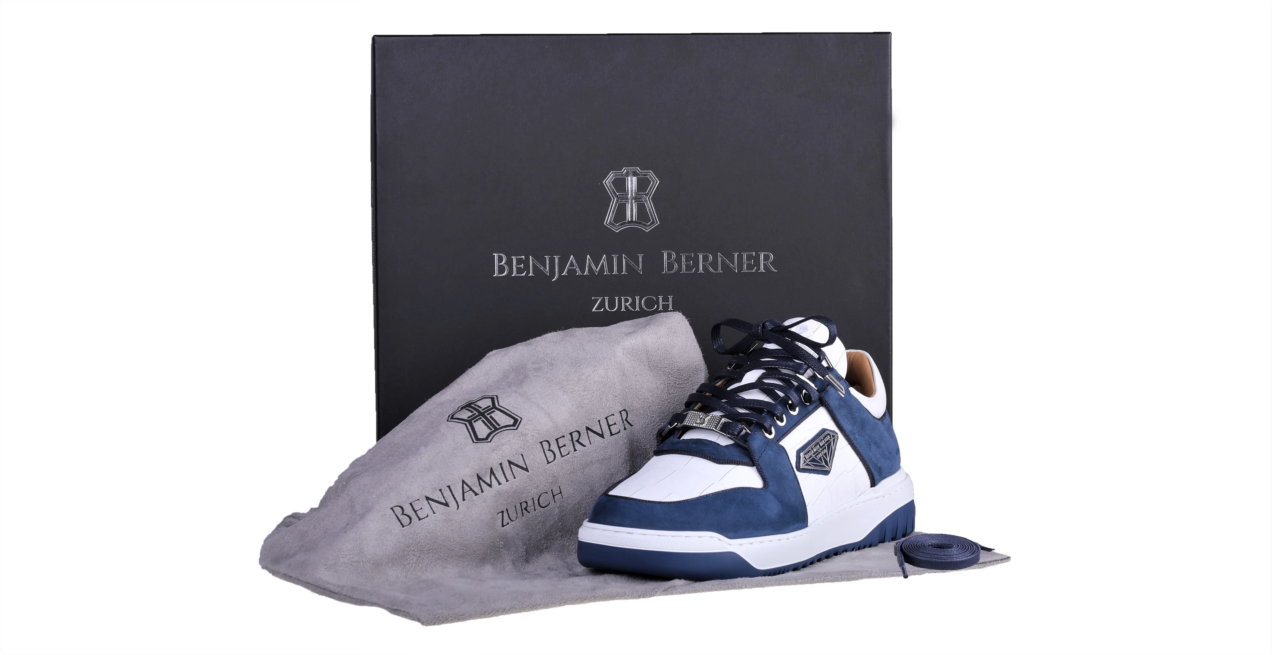 BNJ SIGMA Low-Top WHITE MATT CROCODILE-MIDNIGHT BLUE WAXED NUBUCK - Image 4