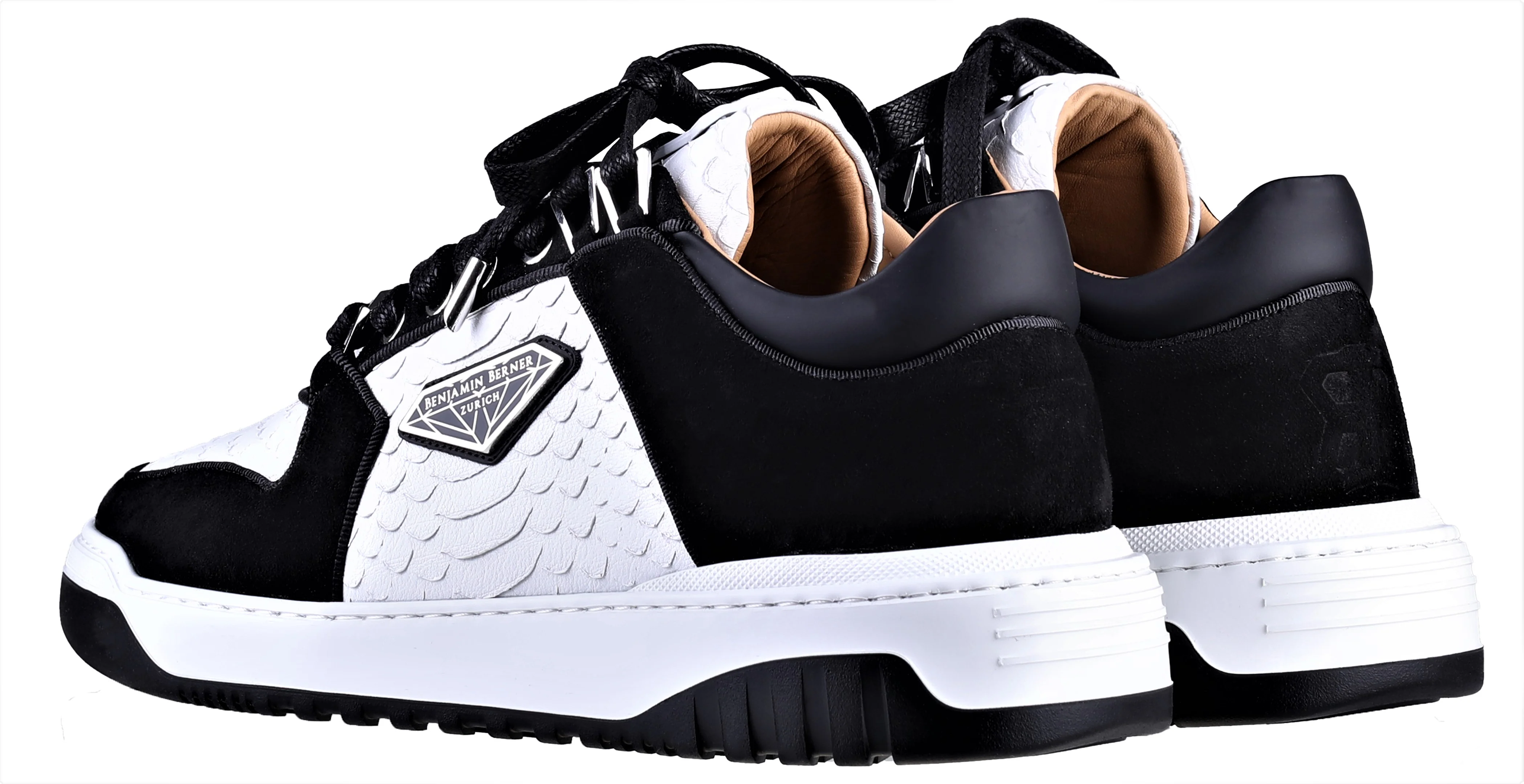 BNJ SIGMA Low-Top WHITE PYTHON CUT NAPPA-BLACK VELVET SUEDE - Image 3
