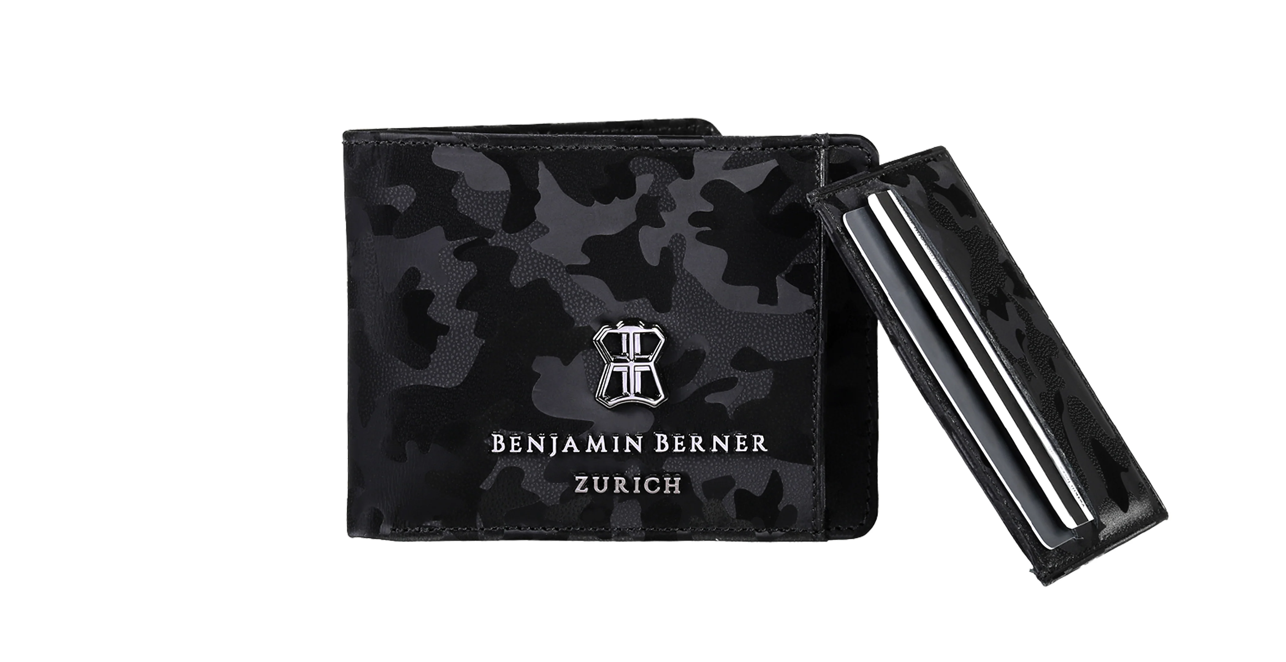 BNJ WALLET WITH SEPARATE CARD HOLDER BLACK REFLECTIVE CAMOUFLAGE CALFSKIN - Image 2