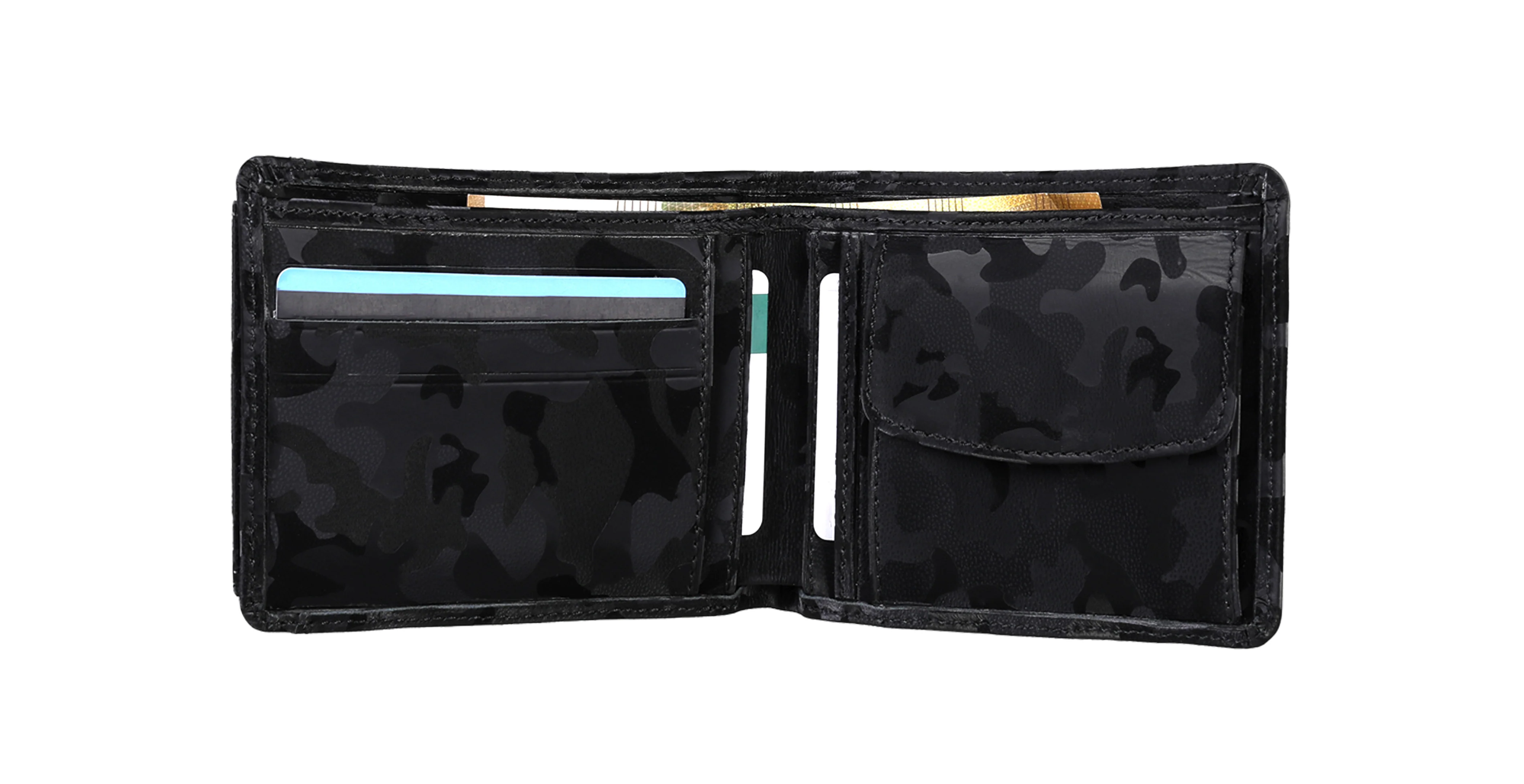 BNJ WALLET WITH SEPARATE CARD HOLDER BLACK REFLECTIVE CAMOUFLAGE CALFSKIN - Image 3