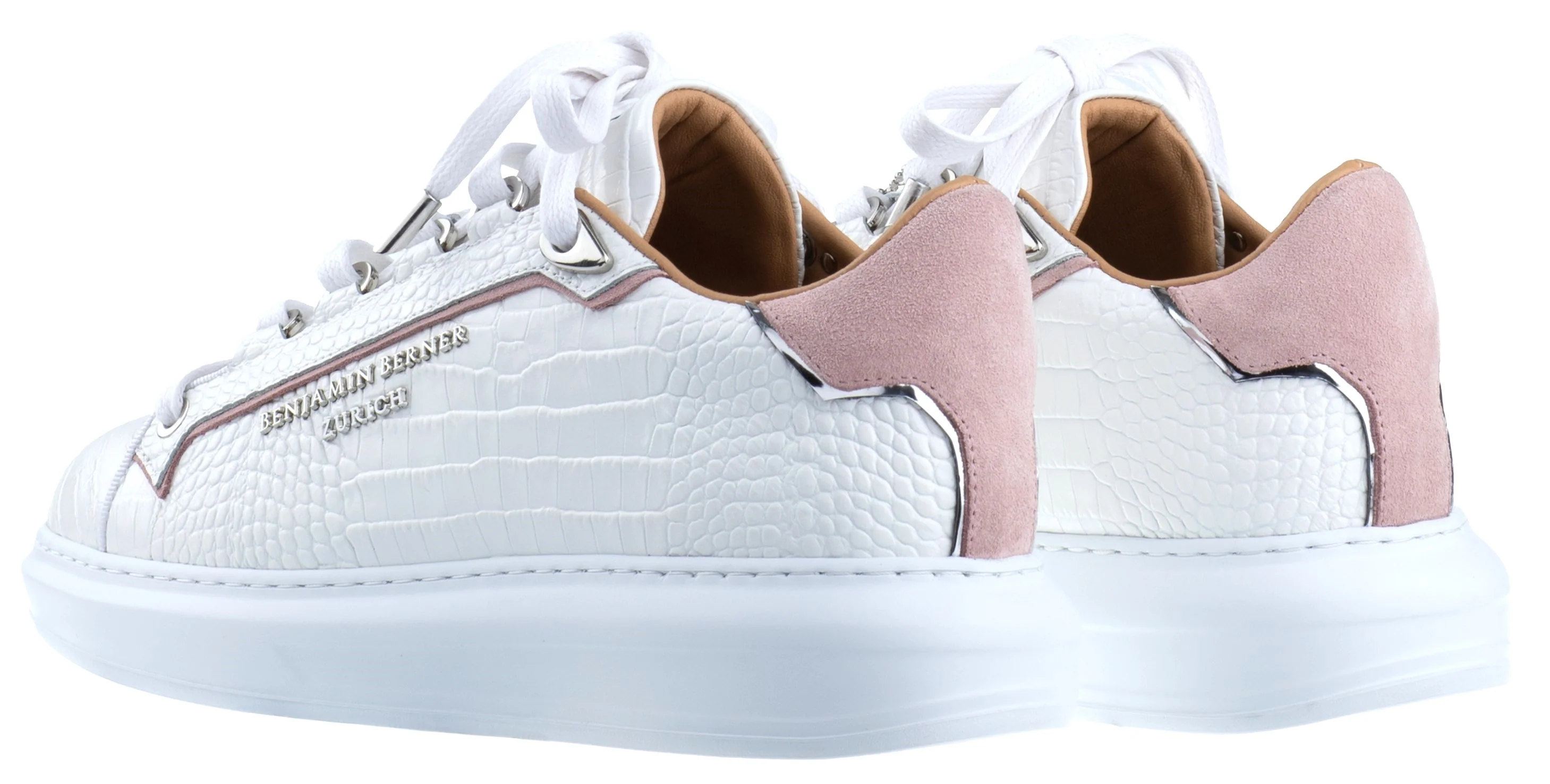 BNJ WOMEN'S ACHILLE WHITE CROCODILE-DUSTY ROSE SUEDE - Image 3