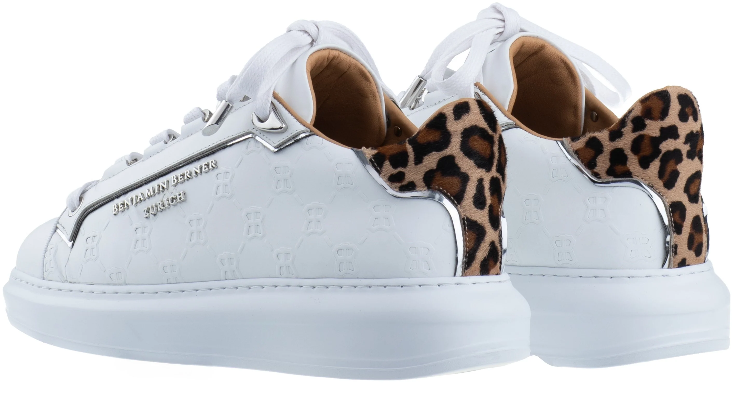 BNJ WOMEN'S ACHILLE WHITE MONOGRAM-LEOPARD CALFSKIN - Image 3