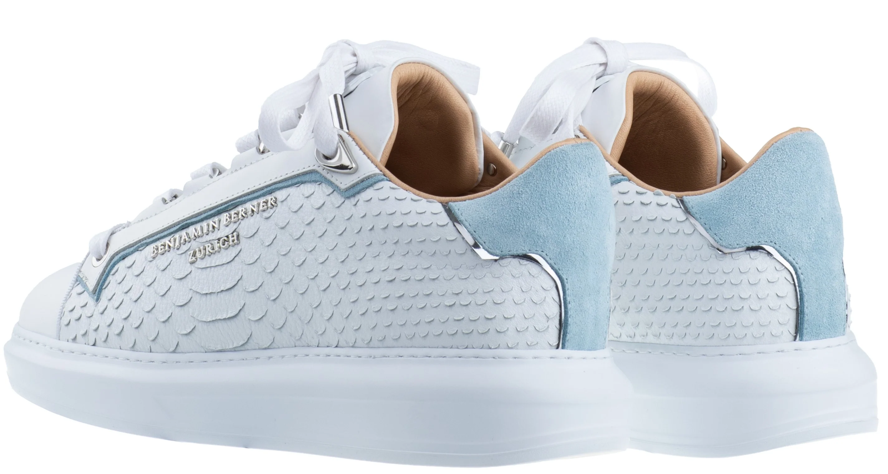 BNJ WOMEN'S ACHILLE WHITE PYTHON-SKY BLUE SUEDE - Image 3