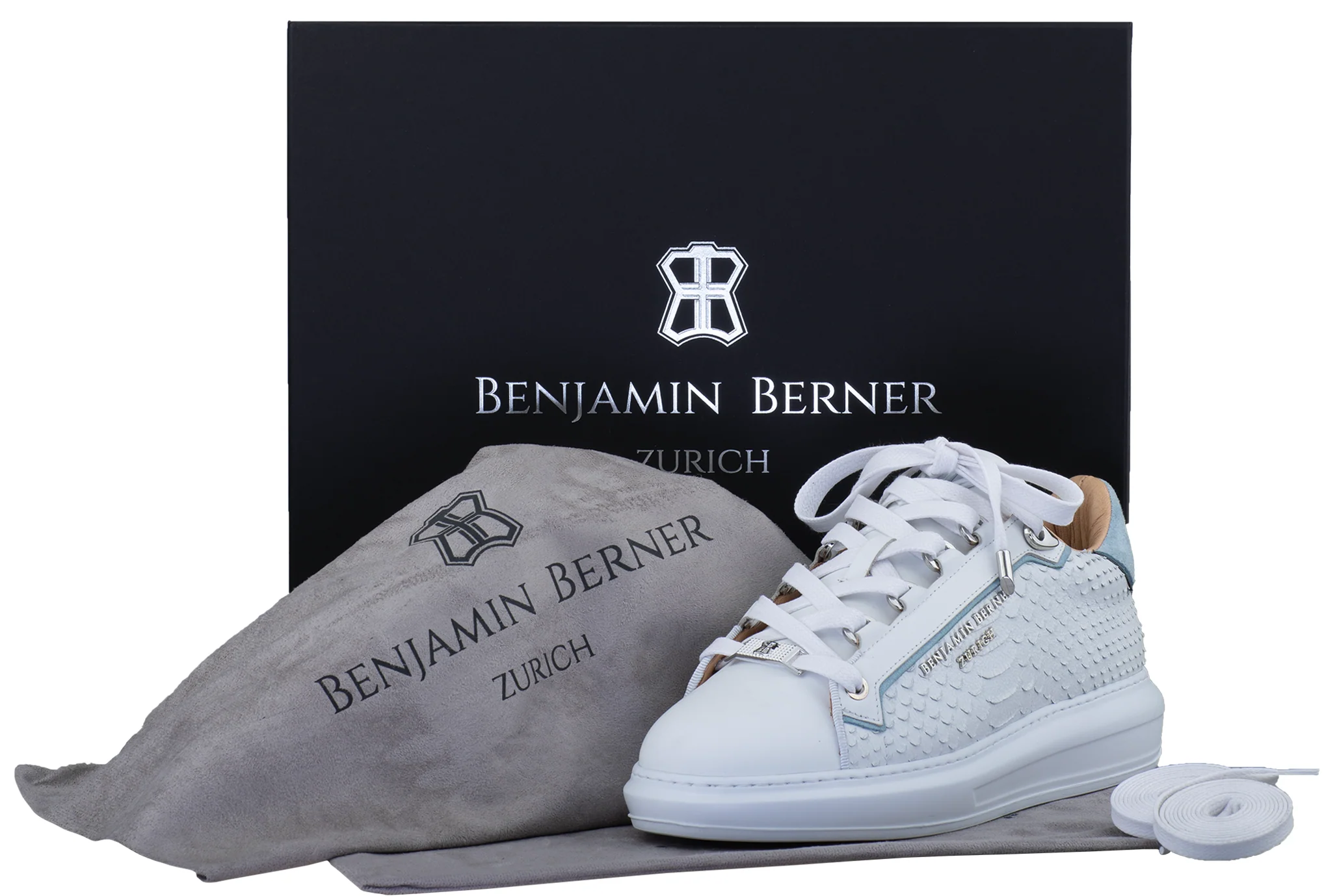 BNJ WOMEN'S ACHILLE WHITE PYTHON-SKY BLUE SUEDE - Image 4