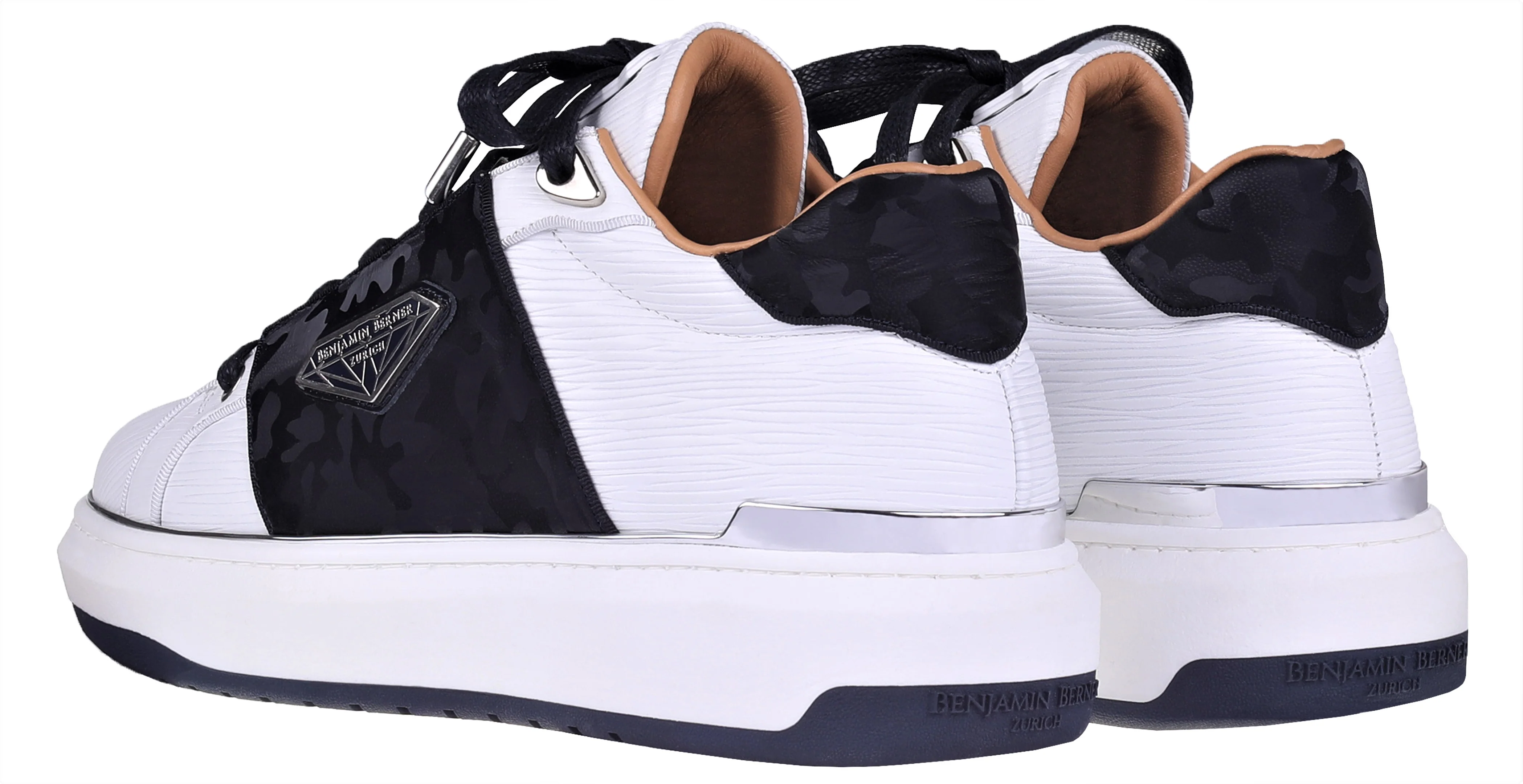BNJ LUCAS Low-Top 3D WAVE WHITE NAPPA- NAVY REFLECTIVE CAMOUFLAGE - Image 3