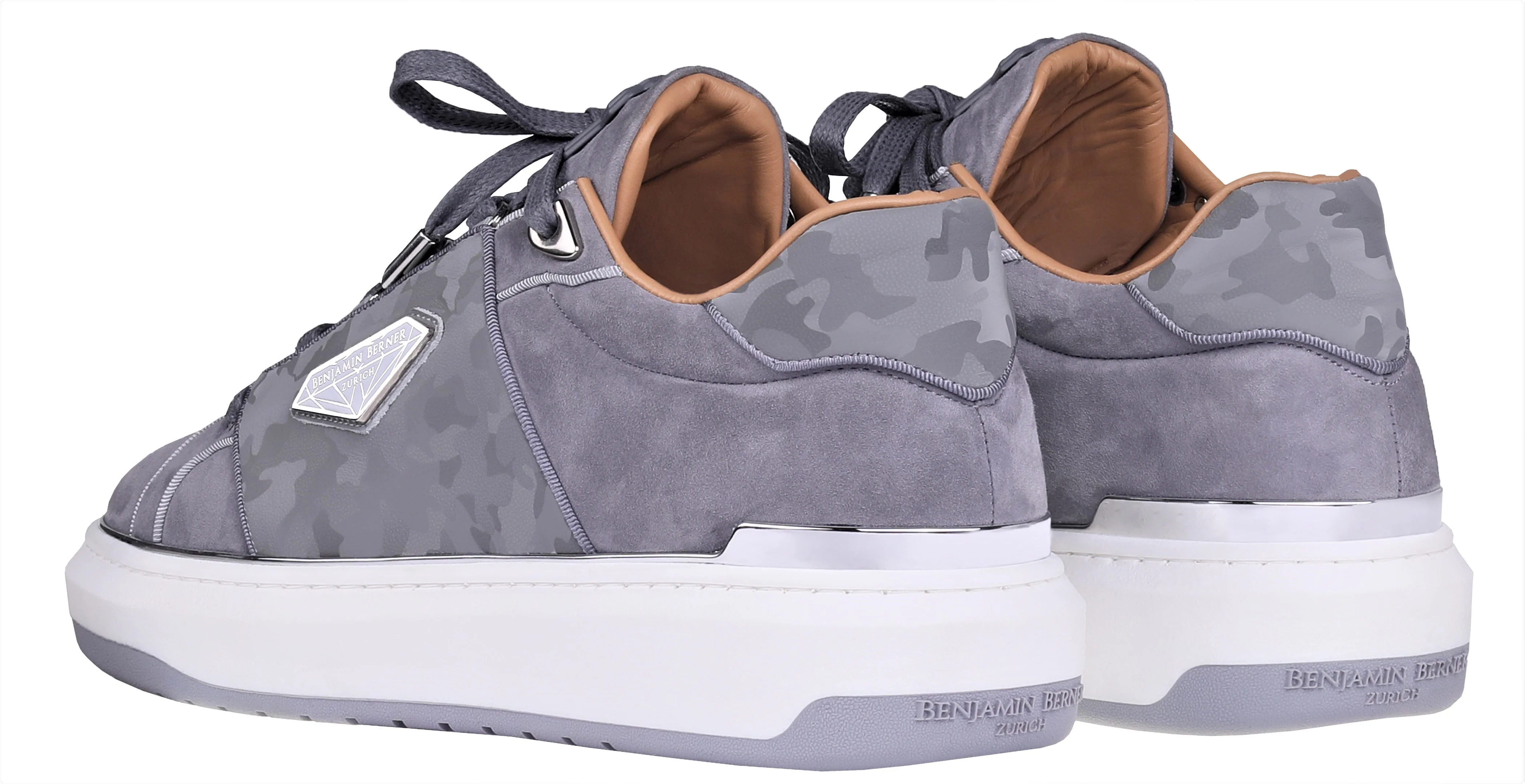 BNJ LUCAS Low-Top STEEL GREY VELVET SUEDE-REFLECTIVE CAMOUFLAGE - Image 3
