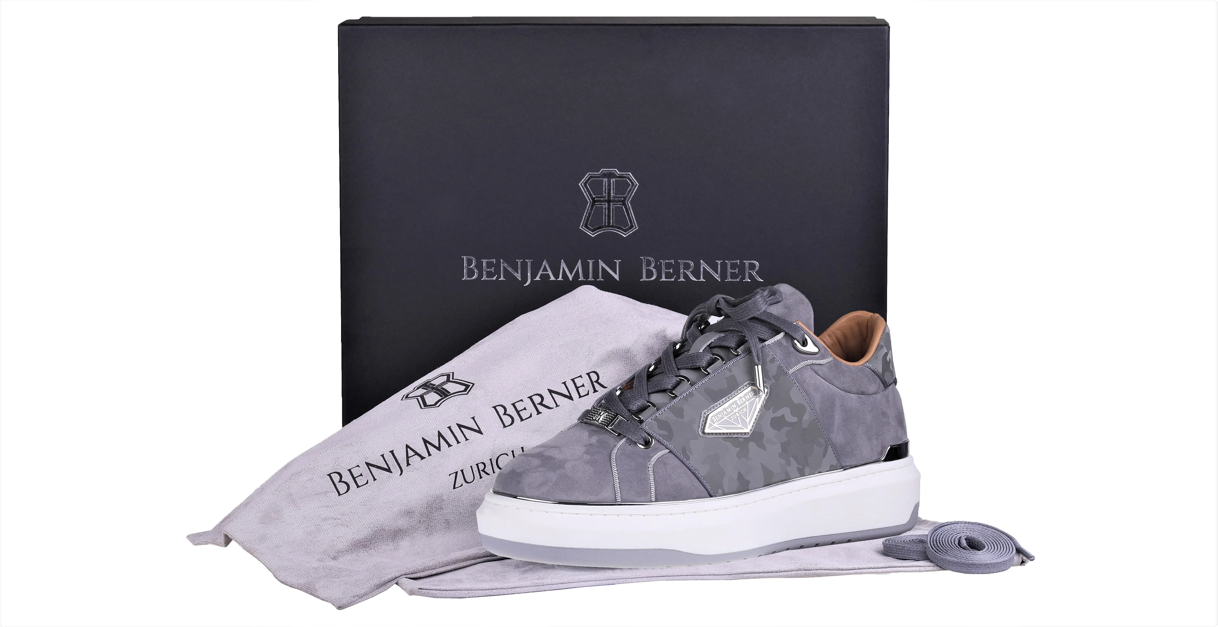 BNJ LUCAS Low-Top STEEL GREY VELVET SUEDE-REFLECTIVE CAMOUFLAGE - Image 4