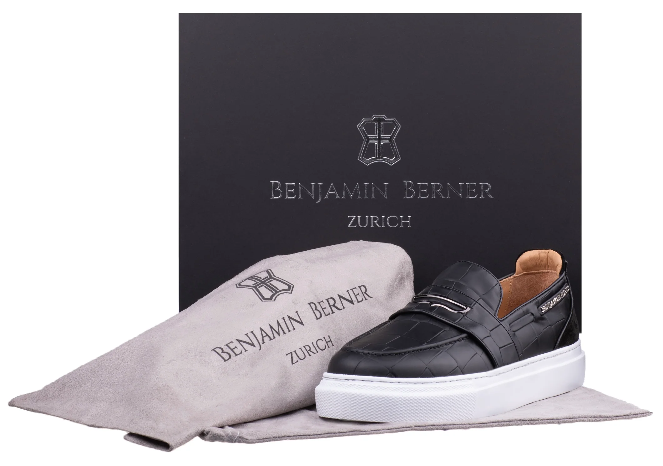 BNJ ENZO BLACK CROCODILE EFFECT CALFSKIN PENNY LOAFER - Image 3